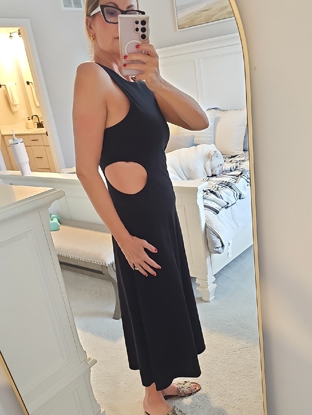 Frame Denim Black Midi Dress with Side Cutouts - Picture 2 of 4